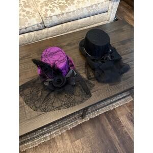 Victorian-Style Purple Top Hat with Black Lace Spiderweb Overlay-$25ea